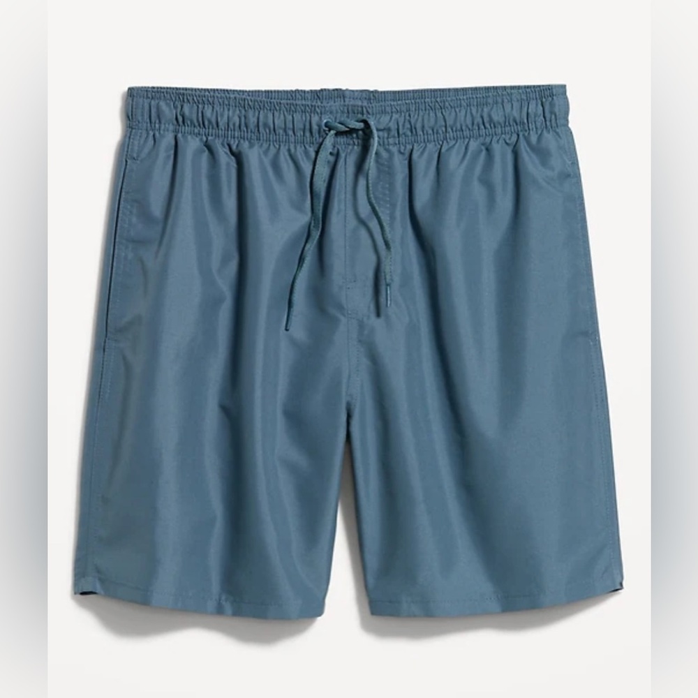 Old Navy Men Solid Swim Trunks 7-inch inseam Wintry Waters Blue Built in Brief M